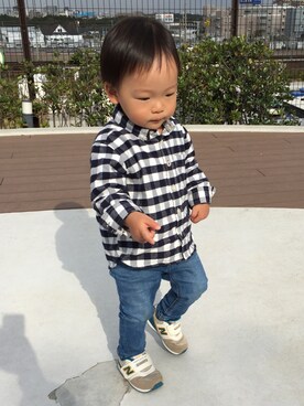 「無印良品（ムジルシリョウヒン）のアイテム（シャツ/ブラウス、ブラック系）」を使った、achapiさん（キッズ）の秋コーディネート