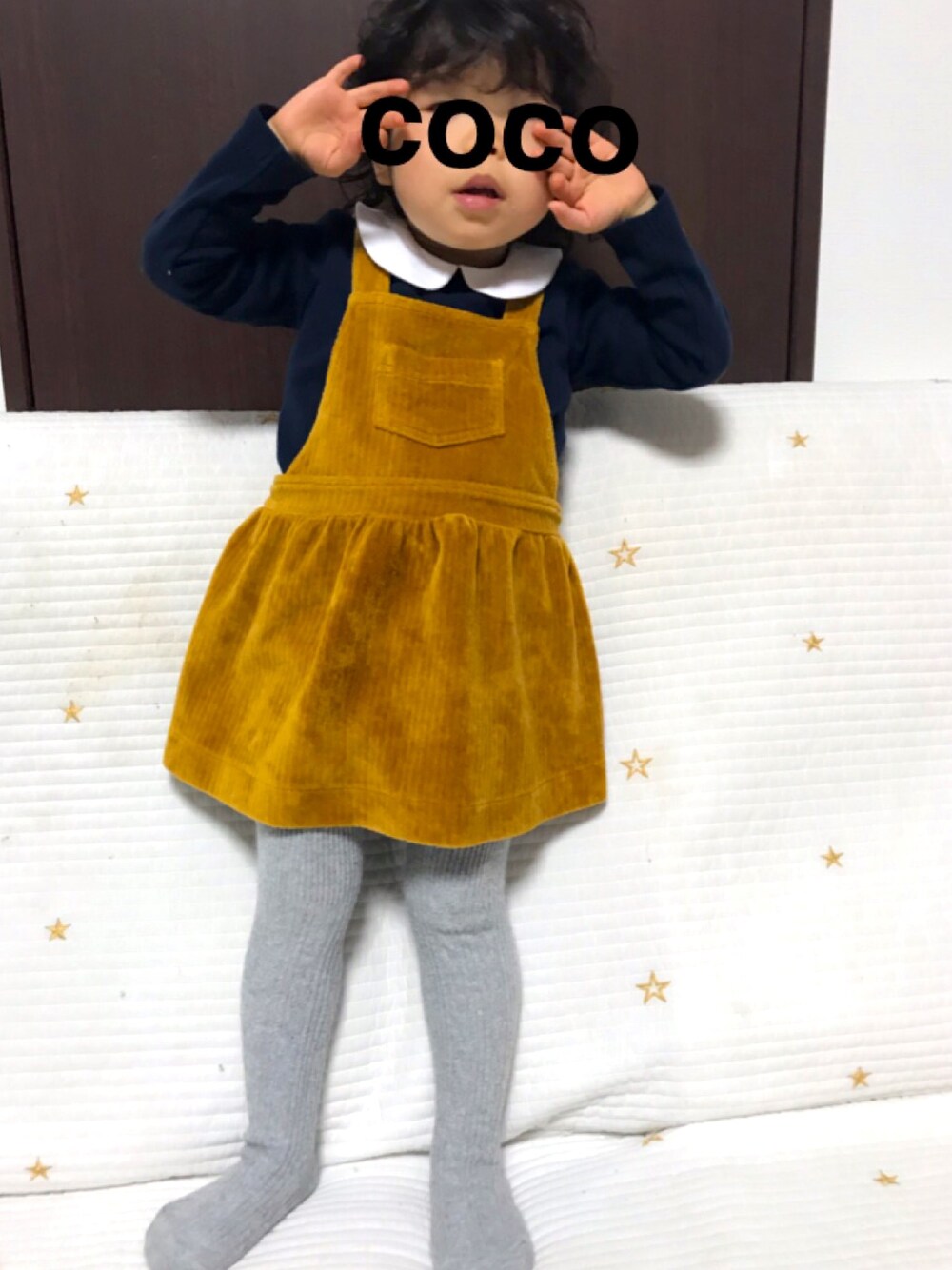 「キッズファッション、プチプラ、おしゃれさんと繋がりたい、シンプル、カジュアルコーデ、ベビーコーデ、おんなのこ、ラップパンツ、2歳」｜「UNIQLOのアイテム（ワンピース/ドレス、ブラウン系）」を使った、coco＊*。さん（キッズ・90cm）の春コーディネートの1枚目の写真