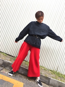「red」｜「アイテム（スリッポン）」を使った、nissyさん（レディース・163cm）の春コーディネート