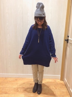 「DRESKIP（ドレスキップ）のアイテム（ニットキャップ/ビーニー）」を使った、チエさん（レディース・156cm）の冬コーディネート
