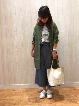 「シャツワンピ」｜「アイテム（アンサンブル）」を使った、チエさん（レディース・156cm）の春コーディネート