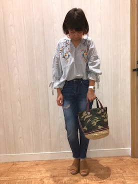 「カットオフデニム」｜チエさん（レディース・156cm）の春コーディネート