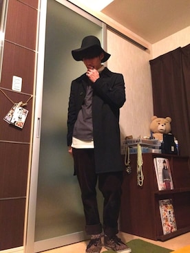 「JEANASIS（ジーナシス）のアイテム（帽子）」を使った、PANDAさん（メンズ・177cm）の冬コーディネート