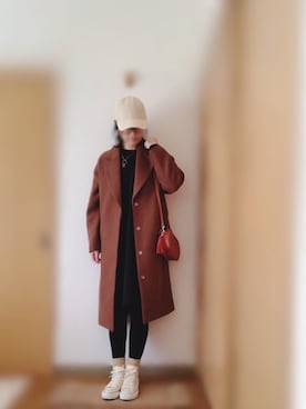 「コーデュロイキャップ」｜「アイテム（チェスターコート）」を使った、matinさん（レディース・163cm）の冬コーディネート