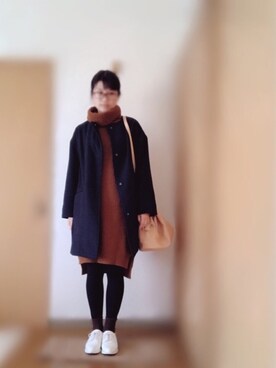 「オックスフォードシューズ」｜「アイテム（ノーカラージャケット）」を使った、matinさん（レディース・163cm）の冬コーディネート