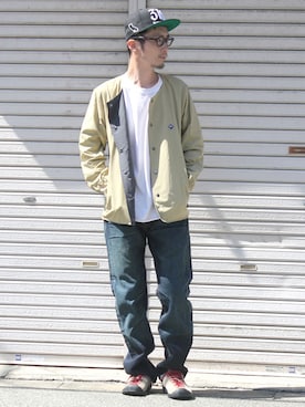 「キャンプ」｜「アイテム（ノーカラージャケット）」を使った、KOさん（メンズ・175cm）の秋コーディネート