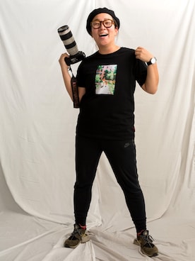 「コラボTシャツ」｜「アイテム（ハンチング/ベレー帽）」を使った、Nami Miyatakaさん（レディース・167cm）の春コーディネート