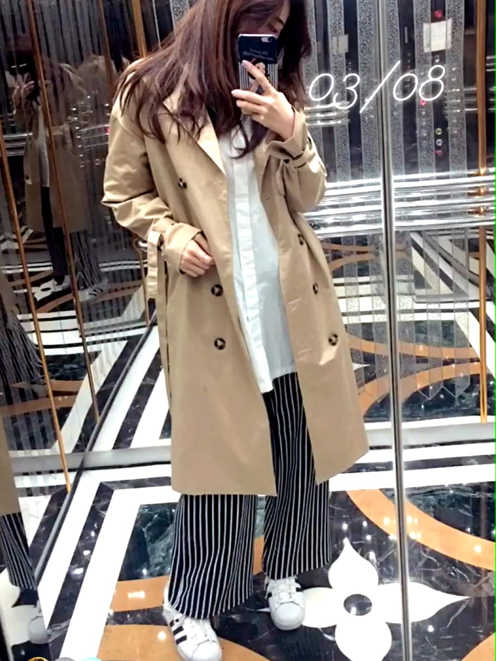 「ootd、outfit、STYLE」｜「MEIER.Qのアイテム（トレンチコート、ベージュ系）」を使った、유나さん（レディース・167cm）の秋コーディネートの1枚目の写真