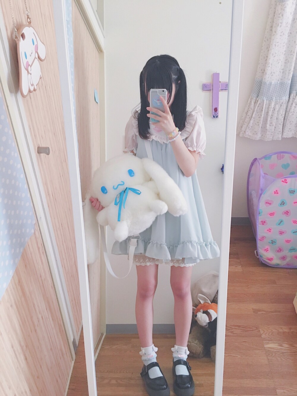 「サンリオピューロランド」｜「Handmadeのアイテム（バックパック/リュック、ホワイト系）」を使った、みずいろさん（レディース・153cm）の秋コーディネートの1枚目の写真