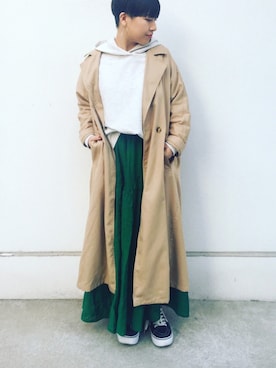 「AMERICAN HOLIC（アメリカンホリック）のフード付裏毛プルオーバー（パーカー）」を使った、真依子さん（レディース・152cm）の春コーディネート