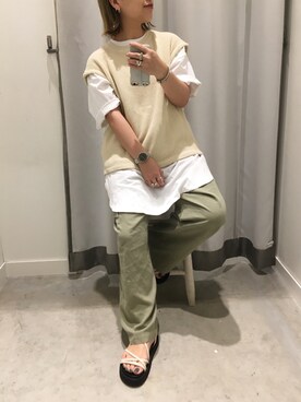 「ラップパンツ」｜「アイテム（チュニック）」を使った、真依子さん（レディース・152cm）の夏コーディネート