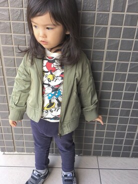 「西松屋」｜「アイテム（MA-1）」を使った、yuzuzuさん（キッズ・90cm）の秋コーディネート