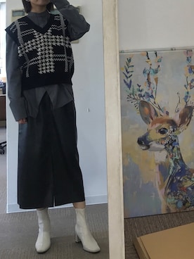 「レザースカート」｜영화さん（レディース・166cm）の冬コーディネート