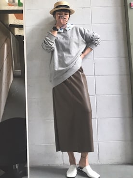 「カンカン帽」｜「アイテム（サンダル）」を使った、영화さん（レディース・166cm）の春コーディネート