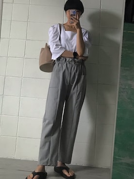 「巾着バッグ」｜「アイテム（セットアップ）」を使った、영화さん（レディース・166cm）の夏コーディネート