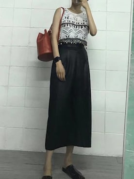 「透かし編みニット」｜영화さん（レディース・166cm）の夏コーディネート