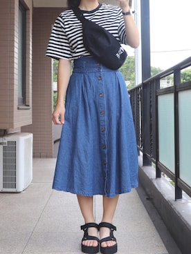 「chapter world（チャプターワールド）のアイテム（シューズ）」を使った、ひよりさん（レディース・162cm）の夏コーディネート