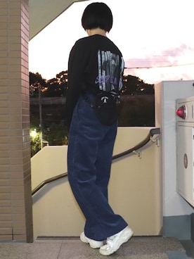「G.O.C（ジーオーシー）のアイテム（Tシャツ/カットソー）」を使った、ひよりさん（レディース・162cm）の秋コーディネート