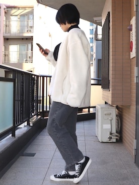 「HOTPING（ホッピン）のアイテム（ニット/セーター）」を使った、ひよりさん（レディース・162cm）の冬コーディネート