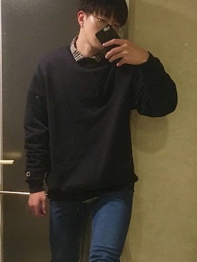 「Champion（チャンピオン）のアイテム（スニーカー）」を使った、風の又三郎。さん（メンズ・178cm）の冬コーディネート