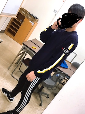 「アイテム（ピアス（片耳用）、ブルー系）」を使った、風の又三郎。さん（メンズ・178cm）の冬コーディネート