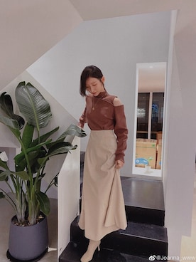 「Chico（チコ）のレザーロングフレアスカート/レザースカート（スカート）」を使った、WEAR 中国さん（レディース・162cm）の冬コーディネート