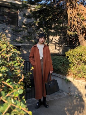 「select MOCA（セレクトモカ）のアイテム（ステンカラーコート）」を使った、WEAR 中国さん（レディース・162cm）の冬コーディネート