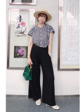 「STYLEBLOCK（スタイルブロック）のVカットフラットバレエシューズ（パンプス、ホワイト系）」を使った、WEAR 中国さん（レディース）の夏コーディネート