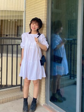 「OLIVE des OLIVE（オリーブデオリーブ）の【WEB限定】ティアードチュニック（ワンピース、ホワイト系）」を使った、WEAR 中国さん（レディース）の夏コーディネート