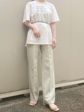 「LOWRYS FARM（ローリーズファーム）のリネンライクスラックス　926410（その他パンツ、ホワイト系）」を使った、WEAR 中国さん（レディース）の夏コーディネート