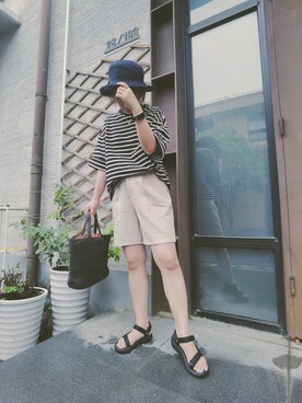 「earth music&ecology（アースミュージックアンドエコロジー）のタックハーフカットパンツ　＊（その他パンツ、その他）」を使った、WEAR 中国さん（レディース）の夏コーディネート