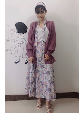 「LOWRYS FARM（ローリーズファーム）のシアールーズシャツＬＳ　939589（シャツ/ブラウス、パープル系）」を使った、WEAR 中国さん（レディース）の夏コーディネート