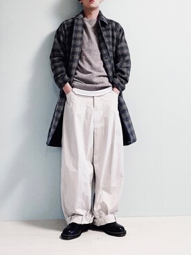 「チェック柄に恋してる」｜「アイテム（ステンカラーコート）」を使った、ちょびさん（メンズ・184cm）の秋コーディネート