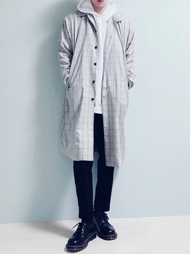 「春カラー」｜「アイテム（ステンカラーコート）」を使った、ちょびさん（メンズ・184cm）の冬コーディネート
