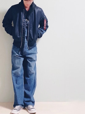 「LEE」｜「アイテム（MA-1）」を使った、ちょびさん（メンズ・184cm）の冬コーディネート