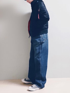 「alpha」｜「アイテム（サロペット/オーバーオール）」を使った、ちょびさん（メンズ・184cm）の冬コーディネート