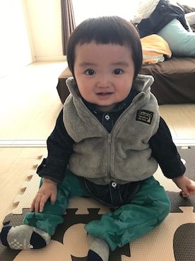「西松屋（ニシマツヤ）のアイテム（その他ベビー用品、ブラウン系）」を使った、TSUKASOHTAさん（キッズ・110cm）の春コーディネート