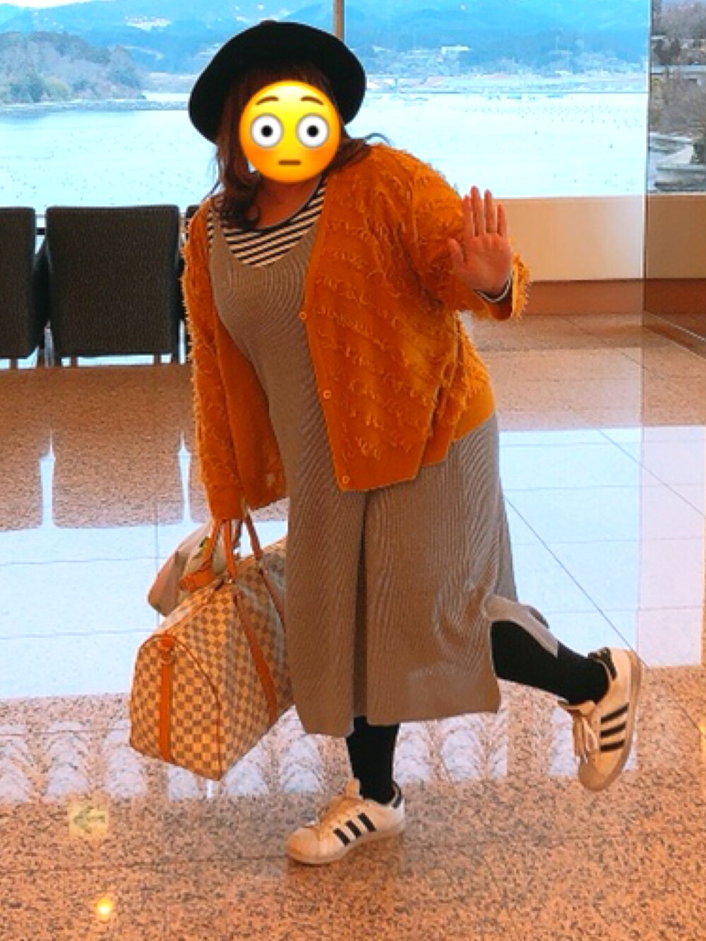 「大きいサイズ、ぽっちゃり」｜「HusHusHの◆フェルトカンカンハット（ハット、ブラック系）」を使った、エリオリックさん（レディース・152cm）の春コーディネートの1枚目の写真