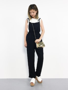 「moussy」｜「アイテム（サロペット/オーバーオール）」を使った、もえぴーさん（レディース・156cm）の夏コーディネート