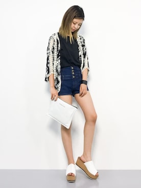 「cawaii（カワイイ）のアイテム（カーディガン/ボレロ）」を使った、もえぴーさん（レディース・156cm）の夏コーディネート