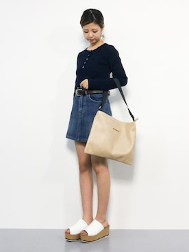 「Ungrid（アングリッド）のスラブリブヘンリーニット（ニット/セーター）」を使った、もえぴーさん（レディース・156cm）の秋コーディネート