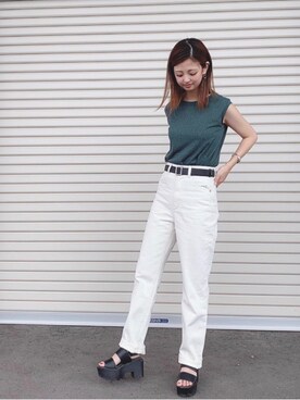 「ハイウエストストレートジーンズ」｜もえぴーさん（レディース・157cm）の夏コーディネート