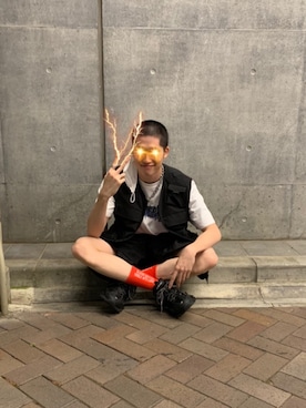 「BlackEyePatch（ブラックアイパッチ）のアイテム（シューズ）」を使った、ぴろろ軍曹さん（メンズ・175cm）の夏コーディネート