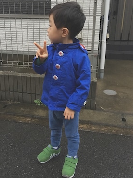 「Moujonjon（ムージョンジョン）のアイテム（ナイロンジャケット）」を使った、けんちゃんさん（キッズ・90cm）の秋コーディネート