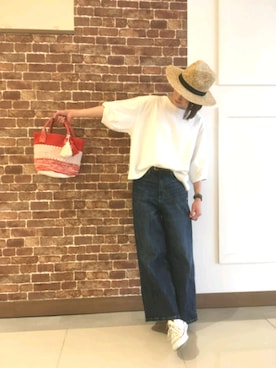 「SEVENDAYS=SUNDAY（セブンデイズサンデイ）のアイテム（帽子）」を使った、岡本茜さん（レディース・164cm）の春コーディネート