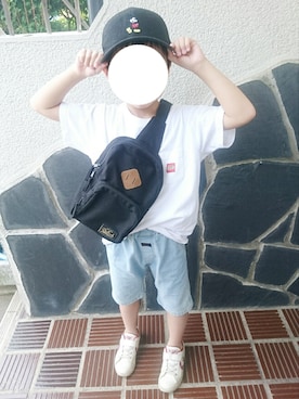 「devirock（デビロック）のアイテム（ショルダーバッグ）」を使った、こゆり２号さん（キッズ・120cm）の夏コーディネート