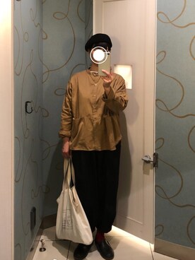 「YAECA」｜「アイテム（スリッポン）」を使った、なべおさん（レディース・157cm）の秋コーディネート