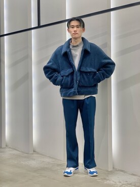 「スリットパンツ」｜「アイテム（ブルゾン）」を使った、Noro Yuiさん（メンズ・176cm）の冬コーディネート