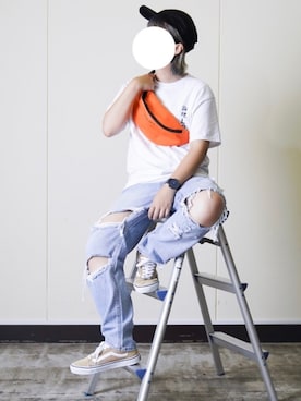 「LONELY/論理（ロンリー）のアイテム（バッグ）」を使った、カリメロくんさん（メンズ・160cm）の夏コーディネート