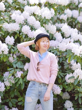 「flower」｜「アイテム（ノーカラージャケット）」を使った、傅姓先生さん（レディース・164cm）の秋コーディネート
